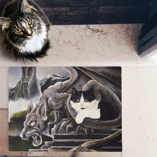 Schwarz-weiß Cat Gargoyle Fußmatte (Von Creator hochgeladen)