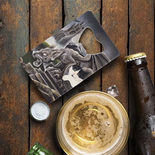 Schwarz-weiß Cat Gargoyle Geldbeutel Flaschenöffner