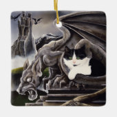 Schwarz-weiß Cat Gargoyle Keramikornament (Vorderseite)