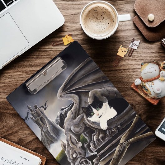 Schwarz-weiß Cat Gargoyle Klemmbrett