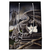 Schwarz-weiß Cat Gargoyle Mittlere Geschenktüte (Rückseite)