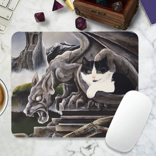 Schwarz-weiß Cat Gargoyle Mousepad
