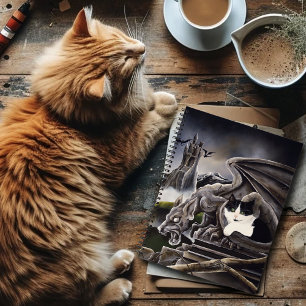 Schwarz-weiß Cat Gargoyle Notizblock