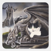 Schwarz-weiß Cat Gargoyle Quadratischer Aufkleber (Vorderseite)