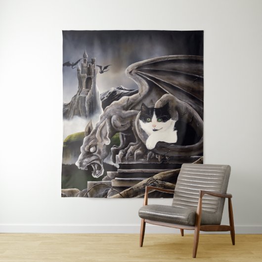 Schwarz-weiß Cat Gargoyle Wandteppich (Beispiel)