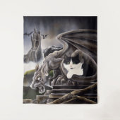 Schwarz-weiß Cat Gargoyle Wandteppich (Vorderseite)