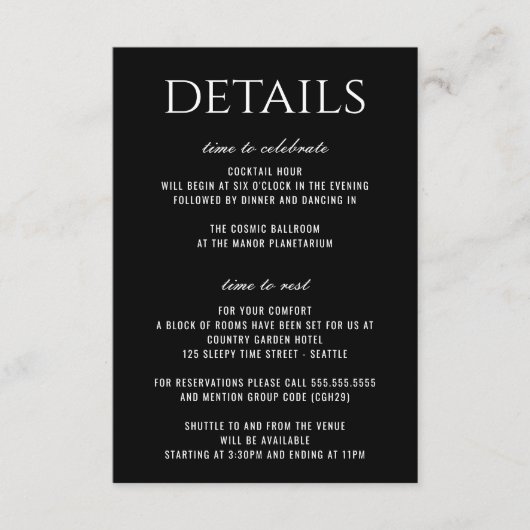 Schwarz-Weiß-Celestial Begleitkarte (Vorderseite)