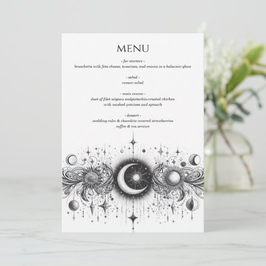 Schwarz-Weiß-Celestial Menükarte (Stehend Vorderseite)