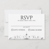 Schwarz-Weiß-Celestial RSVP Karte (Vorderseite)