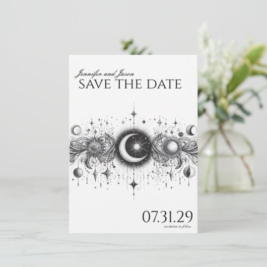 Schwarz-Weiß-Celestial Save The Date (Stehend Vorderseite)