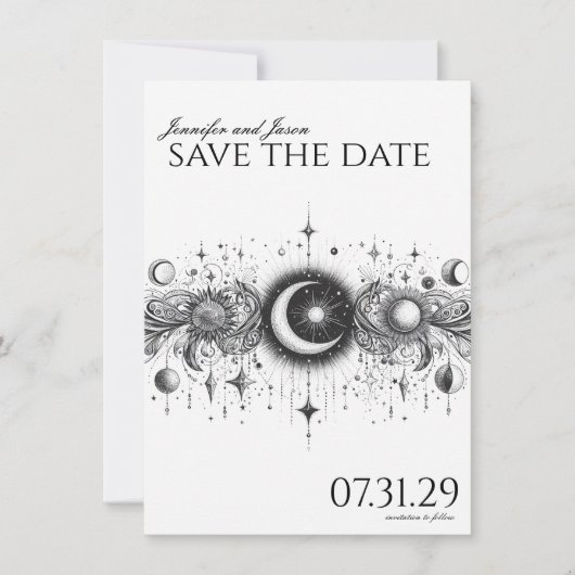 Schwarz-Weiß-Celestial Save The Date (Vorderseite)