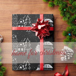 Schwarz-Weiß Chalk Snowy Town Geschenkpapier