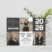 Schwarz-Weiß-Chalkboard 3-Foto-Abschluss Einladung (Stehend Vorderseite)