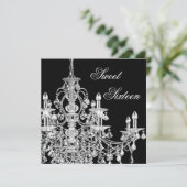 Schwarz-weiß Chandelier Sweet 16 Party Einladung (Stehend Vorderseite)