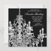 Schwarz-weiß Chandelier Sweet 16 Party Einladung (Rückseite)