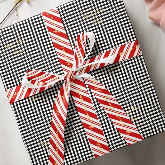 Schwarz-Weiß-Checked Benutzerdefinierte Imitate -  Geschenkpapier