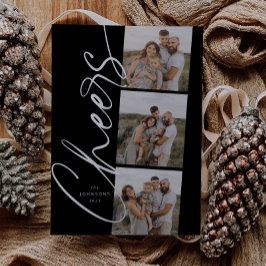 Schwarz & Weiß Cheers Elegantes Skript Weihnachten Folien Feiertagskarte