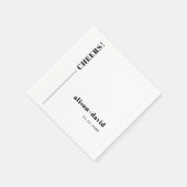 Schwarz, weiß CHEERS Typografie minimalistische Ho Serviette (Ecke)