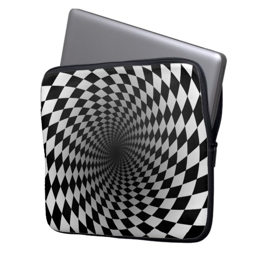 Schwarz-Weiß-Chekered Vortex | optische Illusion Laptopschutzhülle (Vorderseite Links)