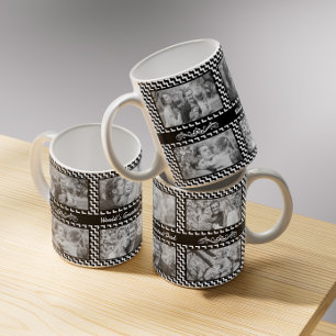 Schwarz-Weiß-Chevron Eleganter Papa-Foto-Collage Kaffeetasse