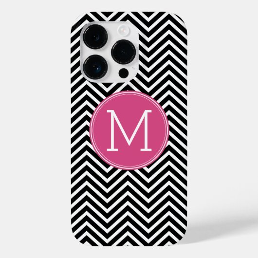 Schwarz-Weiß-Chevronen, benutzerdefinierte rosa Mo Case-Mate iPhone Hülle (Rückseite)