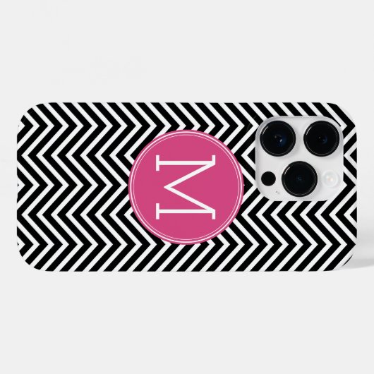 Schwarz-Weiß-Chevronen, benutzerdefinierte rosa Mo Case-Mate iPhone Hülle (Rückseite (Horizontal))