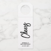 Schwarz-Weiß-Chic-Brush-Lettern Party Flaschenanhänger (Vorderseite)