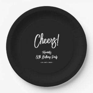 Schwarz & Weiß   Chic Cheers 80. Geburtstagsfeier Pappteller