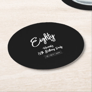 Schwarz & Weiß   Chic Eighty 80. Geburtstagsfeier Runder Pappuntersetzer