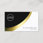 Schwarz-Weiß-Chic-Gold-Dekoration mit Logos und Fo Visitenkarte (Vorderseite)