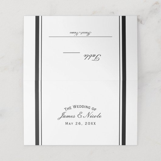 Schwarz-Weiß-Chic Klassik Elegante Tischnummer Platzkarte (Außenseite Aufgefaltet)