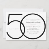 Schwarz-weiß Chic Minimalistisch Überraschung 50. Einladung (Vorderseite)