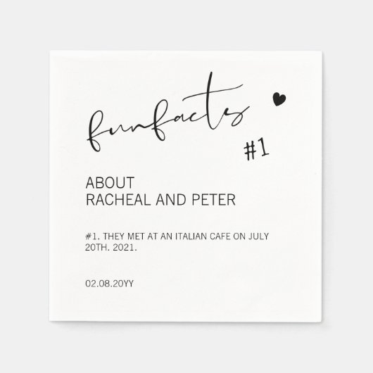 Schwarz-weiß Chic Modern Fun Fakten Script Wedding Serviette (Vorderseite)