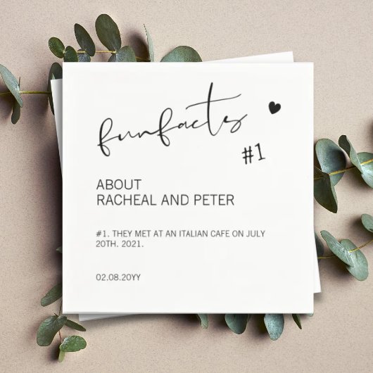 Schwarz-weiß Chic Modern Fun Fakten Script Wedding Serviette