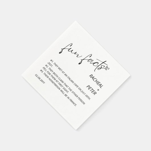 Schwarz-weiß Chic Modern Fun Fakts Skripteinbruch Serviette (Ecke)