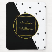 Schwarz-Weiß-Chic-Polka-Punkte mit Namen Mousepad (Vorne)