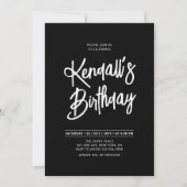 Schwarz & Weiß-Chic-Schrift Geburtstagsparty Einladung (Vorderseite)