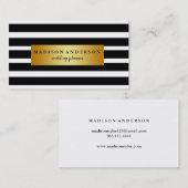Schwarz-Weiß-Chic Streifen in Gold Visitenkarte (Vorne/Hinten)