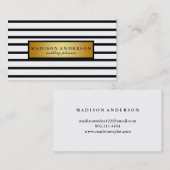 Schwarz-Weiß-Chic Streifen in Gold Visitenkarte (Vorne/Hinten)