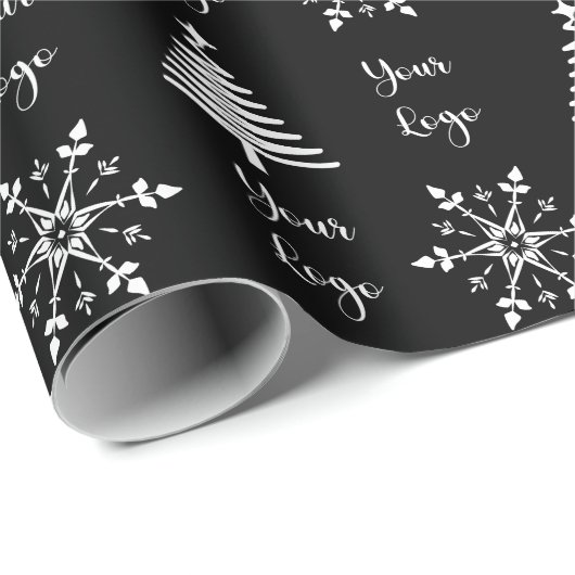 Schwarz-weiß-Chic Weihnachtsbaum - Kundenlogo Geschenkpapier (Rolleneckpunkt)