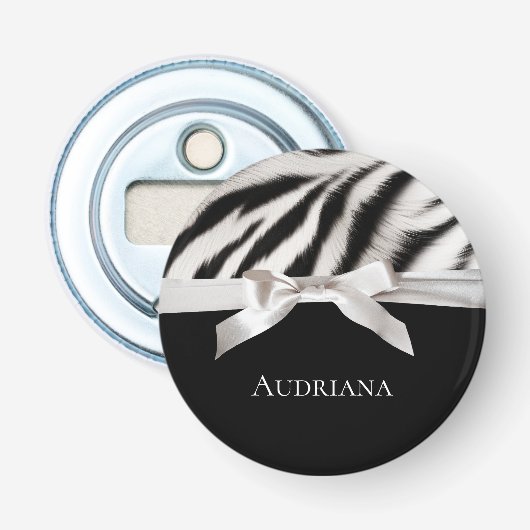 Schwarz-weiß Chic Zebra Print Bow Flaschenöffner (Vorderseite)