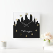 Schwarz-Weiß-Chicago-Skyline Quadratische Wanduhr (Zuhause)