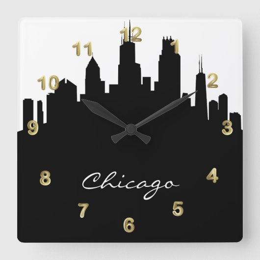 Schwarz-Weiß-Chicago-Skyline Quadratische Wanduhr (Vorderseite)