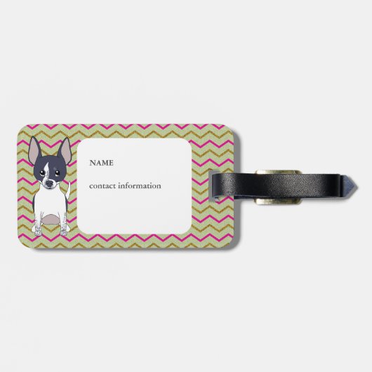 Schwarz-Weiß-Chihuahua-Rosa-Grün-Gold Zickzack Gepäckanhänger (Rückseite horizontal)