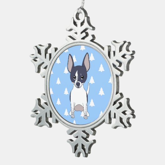 Schwarz-Weiß Chihuahua Weihnachtsbaummuster Schneeflocken Zinn-Ornament (Rechts)