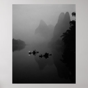 Schwarz-Weiß, China, Li River, Fisherman on Poster