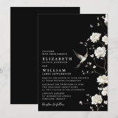 Schwarz-Weiß Chinoiserie Blumengarten Hochzeit Einladung (Vorne/Hinten)