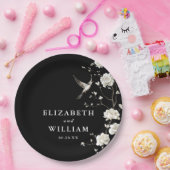 Schwarz-Weiß Chinoiserie Blumengarten Hochzeit Pappteller (Party)