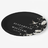 Schwarz-Weiß Chinoiserie Blumengarten Hochzeit Pappteller (Schrägansicht)