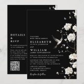 Schwarz-Weiß-Chinoiserie Blumenkode QR Hochzeit Einladung (Vorne/Hinten)